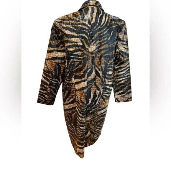 VINTAGE SELENE SPORT Faux Leather Animal Print Crocodile Textured Trench Coat - Picture 8 of 12